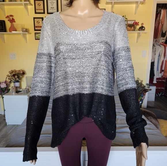 Belldini Scoop Neck Block Color Sparkly Sweater - Picture 2 of 13